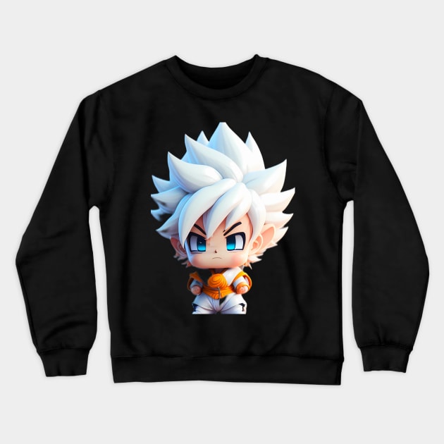 Ultra instinct white hair goku style martial artist miniature Crewneck Sweatshirt by Miniunstube